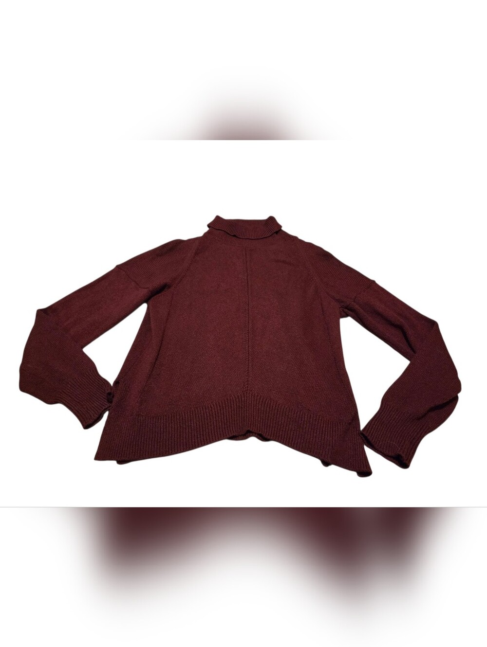 Large Kori America Merlot Burgundy High Low Turtleneck Sweater Knit Pullover